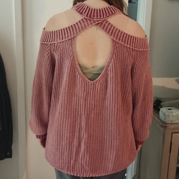 Free People Pink Off-the-Shoulder Sweater - Picture 3 of 6